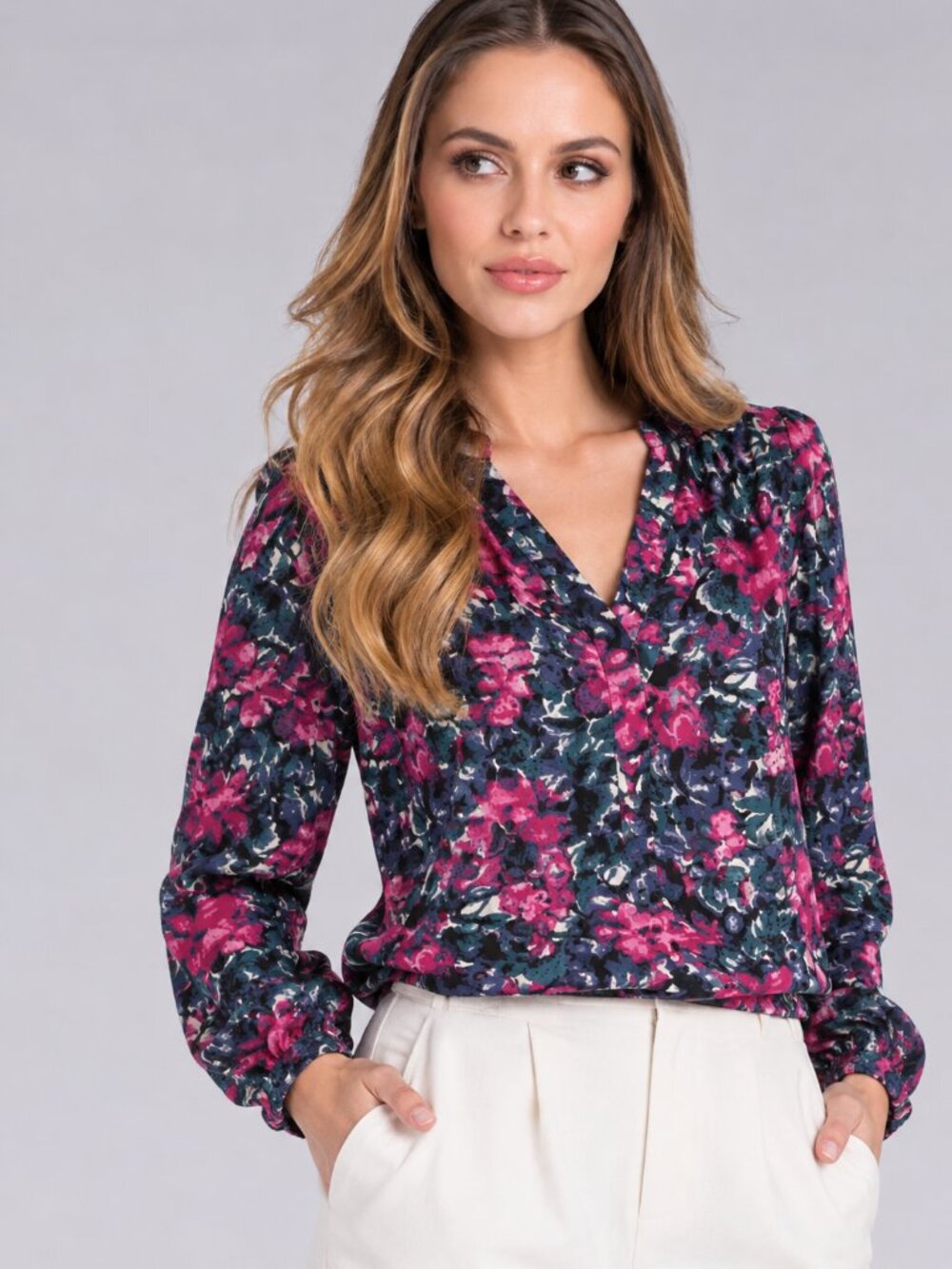 Joie Allover Floral Bishop Long-Sleeve Blouse Size S